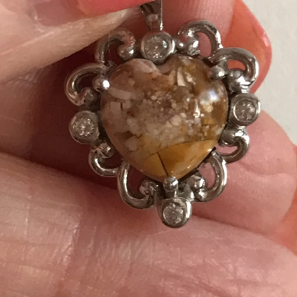 Sterling Silver Australian Jasper & White Topaz Heart Pendant - Picture 9 of 11